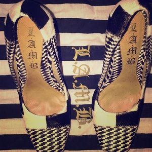 Funky L.A.M.B black and white fur heels